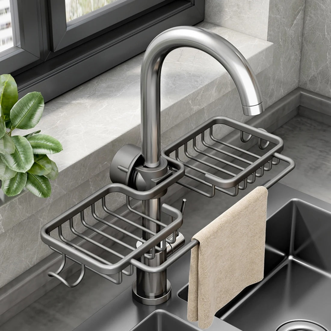 Home Kitchen Space Aluminum Sink Drain Rack Sponge Storage Faucet Holder Soap Drainer Shelf Basket Organizer Bathroom Accessory