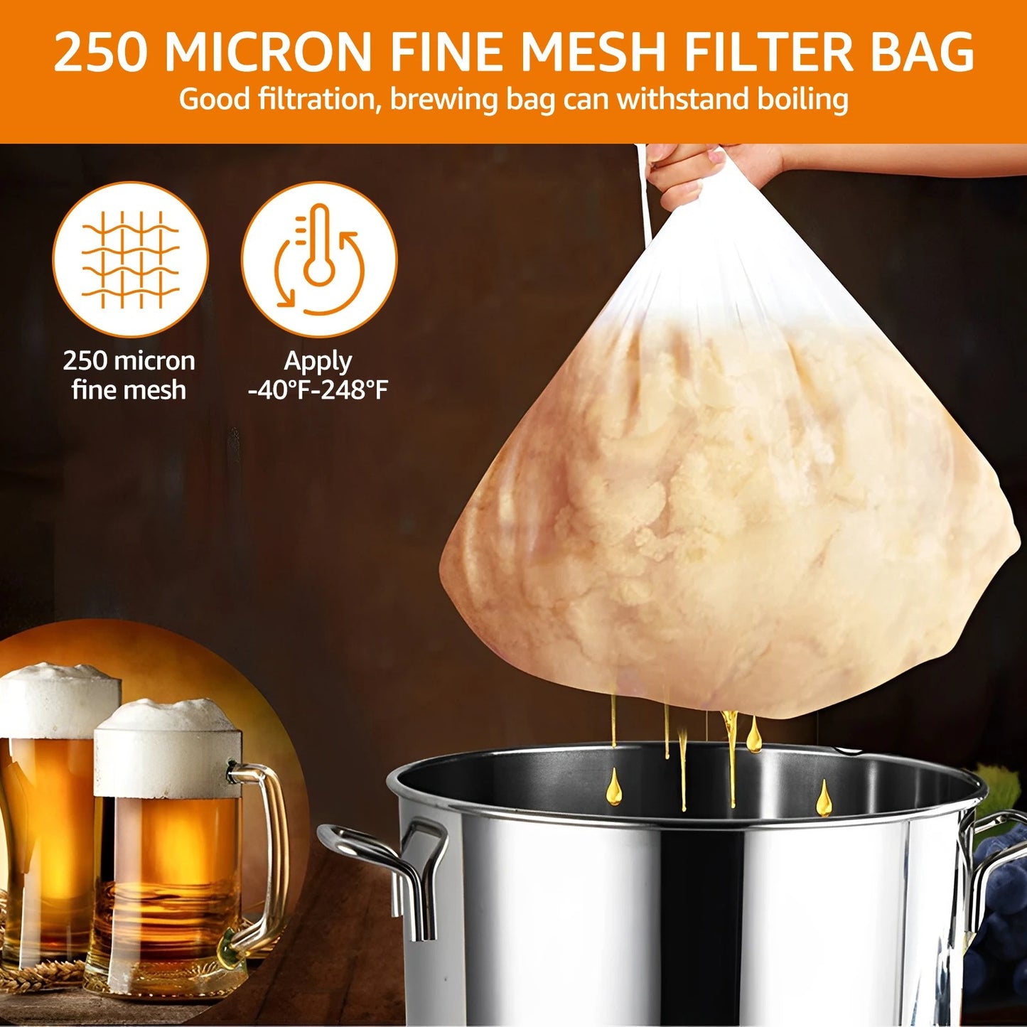 6Pcs Beer Homebrew Filter Bag for Brewing Reusable Kitchen Food Filter Bags Strainer Fine Mesh Bag for Beer Milk Juice Filter