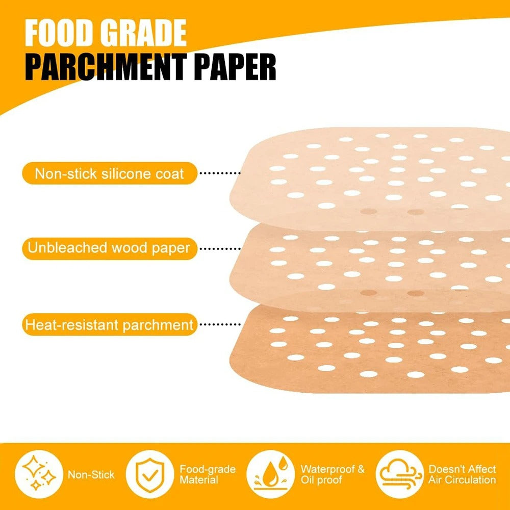 Air Fryer Paper Disposable Air Fryer Parchment Paper Liners Non-Stick Steamer Liners for Oven Microwave Steaming Basket