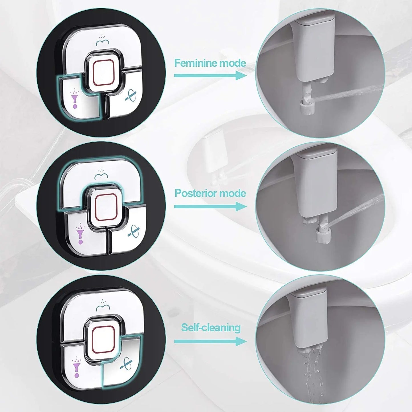 Bidet Toilet Seat Attachment Ultra-thin Non-electric Self-cleaning Dual Nozzles Frontal & Rear Wash Cold Water Personal Hygiene