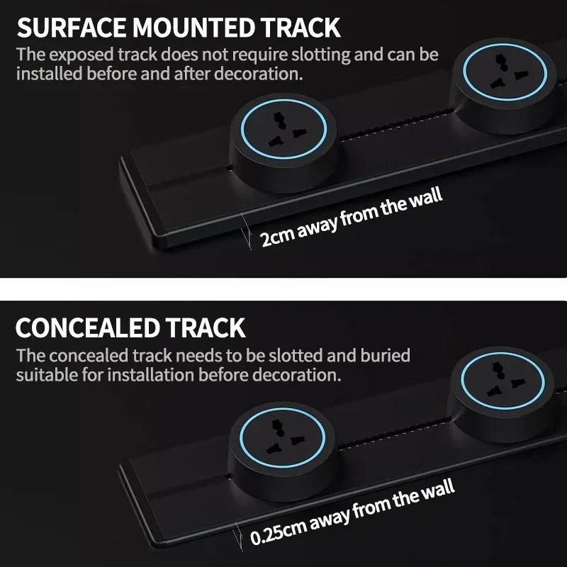Rail Track Socket UK EU US Standard Round Romovable Adapter Socket Home Kitchen Meeting Wall Mounted Electrical Outlet With Usb