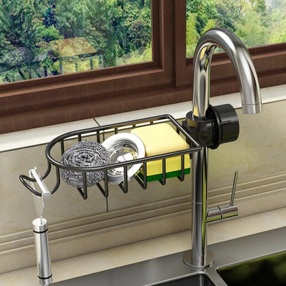 Home Kitchen Space Aluminum Sink Drain Rack Sponge Storage Faucet Holder Soap Drainer Shelf Basket Organizer Bathroom Accessory