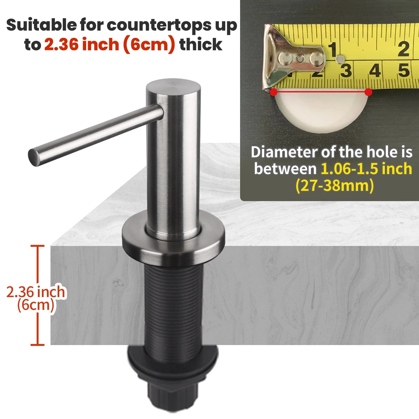 Solid 304 Stainless Steel Soap Dispenser for Kitchen Sink with 17 OZ Bottle and 47 inch Extension Tube Kit