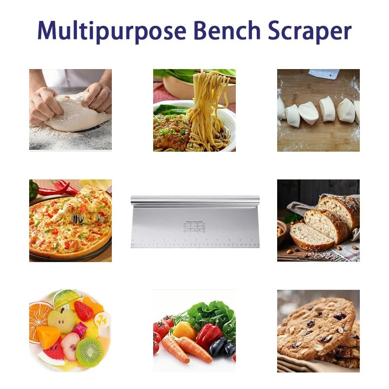 Stainless Steel Cake Scraper & Dough Cutter with Measuring Scale, DIY Dough Pastry Spatulas, Bread Baking Accessories