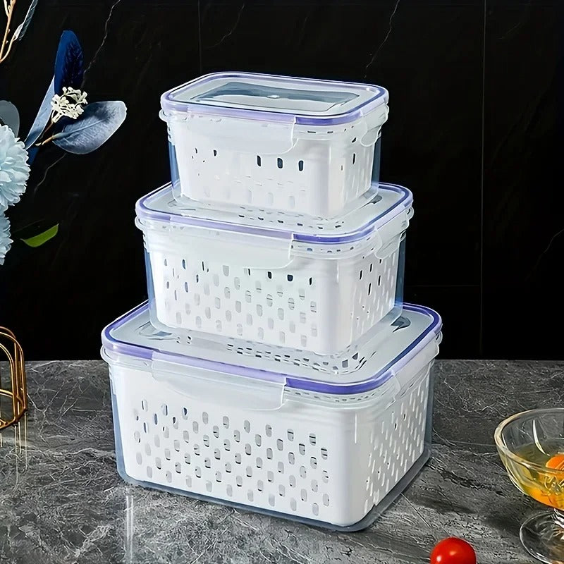 9Pcs/set Fruit Storage Containers for Fridge, Fridge with Removable Colander, All-In-One Fruit Washing Bowl with Strainer