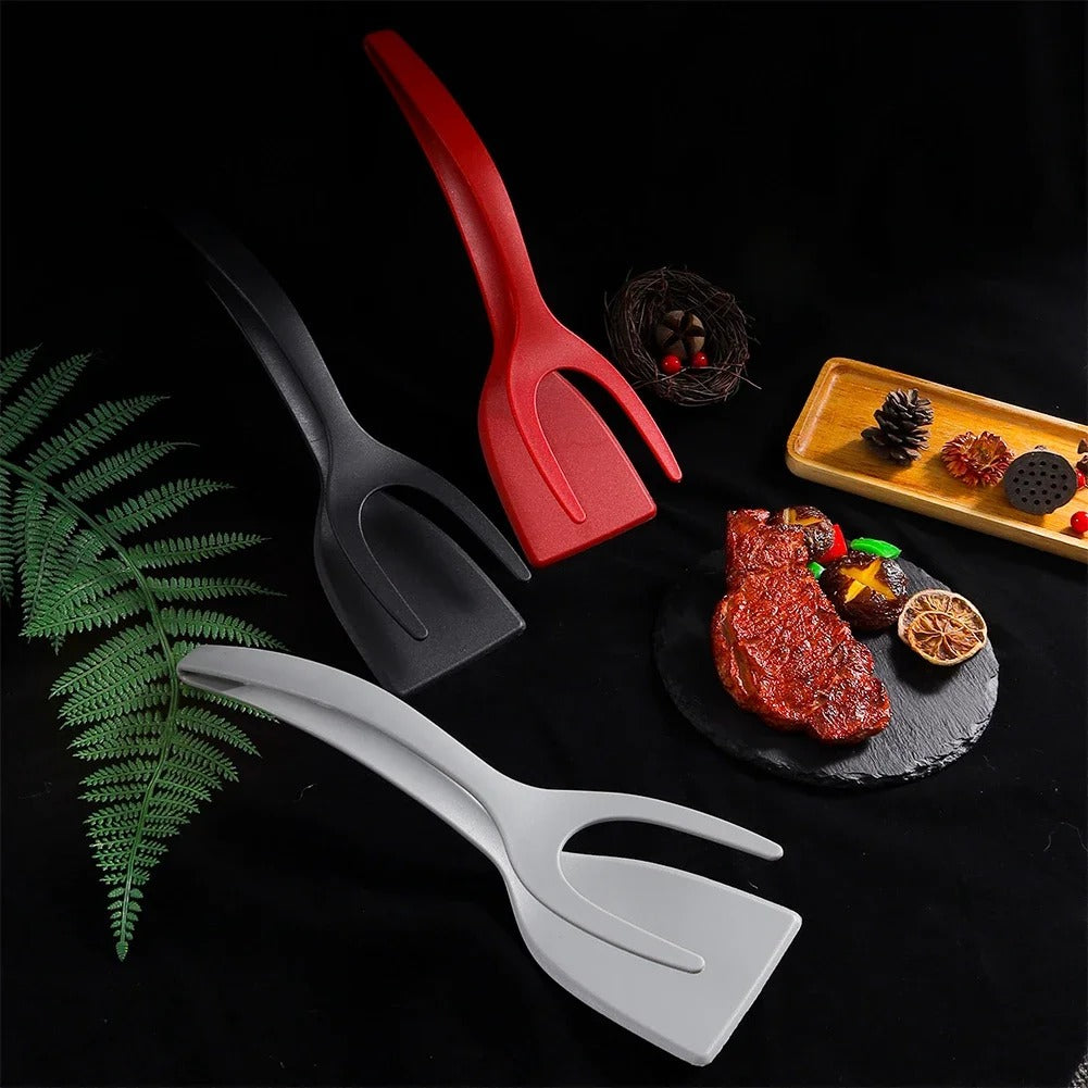 Egg Flipper Spatula 2 in 1 Grip and Flip Spatula Tongs Silicone Egg Flipper Tool Fish French Toast Tongs Non-Stick Cooking