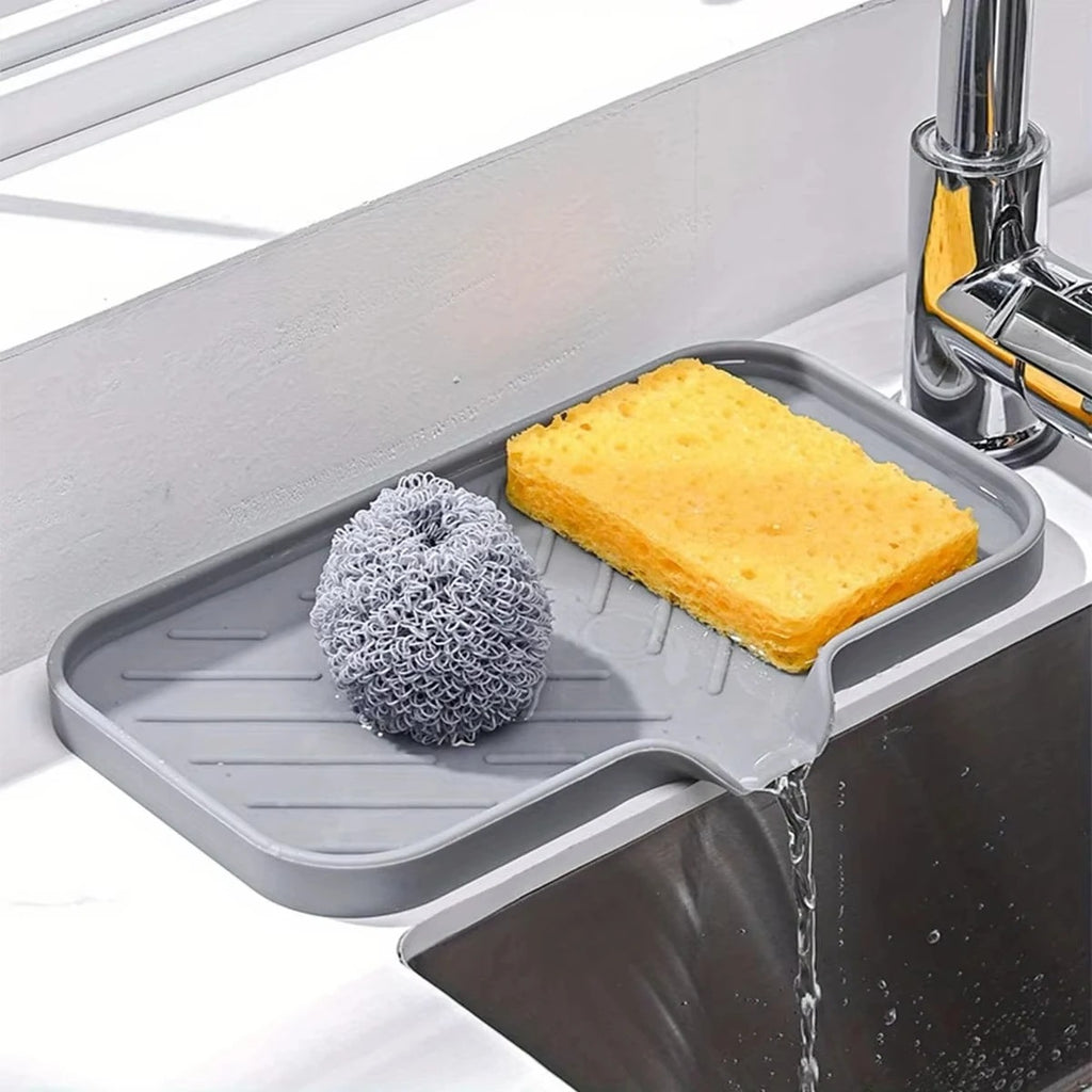 2pcs Kitchen Sink Silicone Tray With Drain Soap Sponge Storage Holder Countertop Sink Scrubber Brush Soap Storage Rack