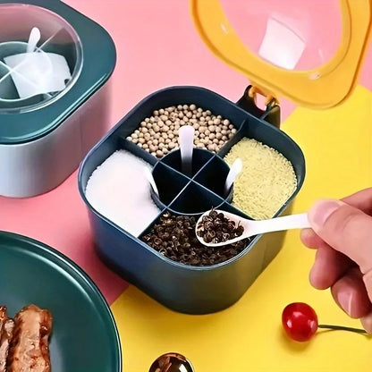 A 4-In-1 Large Capacity Seasoning Box with a Lid And Spoons Comes with Four Spoons for in The Home Kitchen for Salt Containers