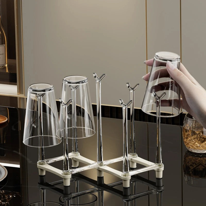 Retractable Cup Drying Rack Non-Slip Bottom Adjustable Spacing Bottle Drainer Stand Dustproof Clear Storage Drying Shelf Kitchen