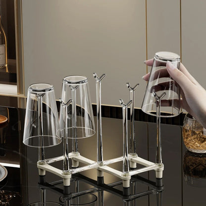 Retractable Cup Drying Rack Non-Slip Bottom Adjustable Spacing Bottle Drainer Stand Dustproof Clear Storage Drying Shelf Kitchen