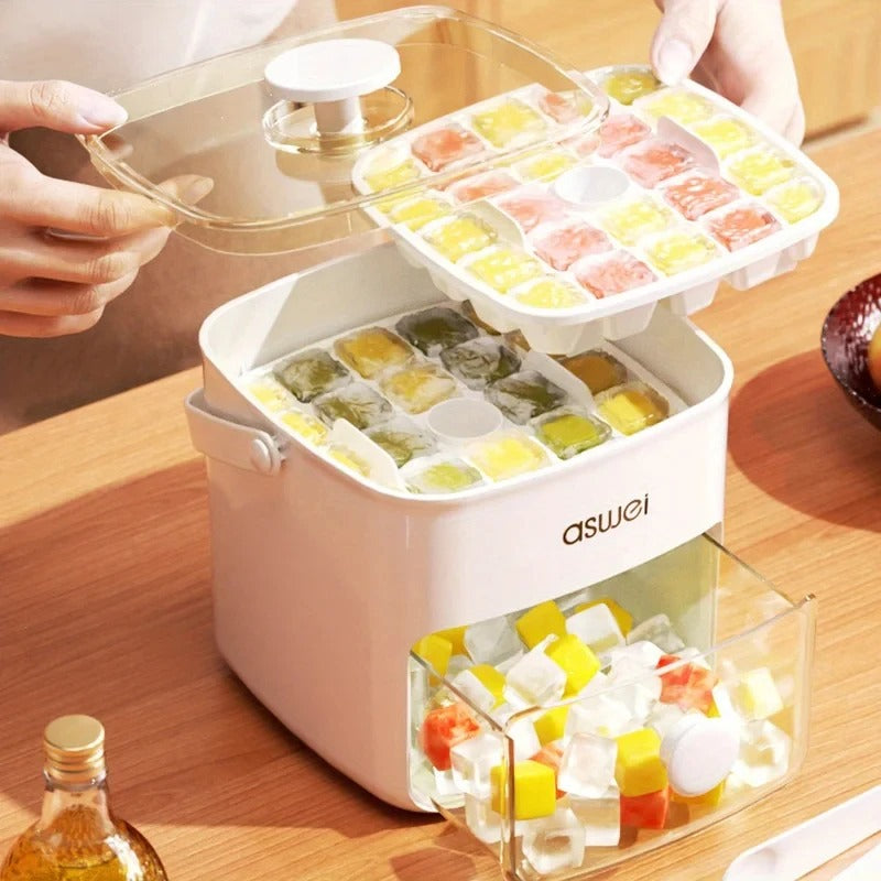48-Cube Ice Maker with Easy-Press Lid - Double Layer, DIY Frozen Treats & Beverage Essential,kitchen accessories,gadgets
