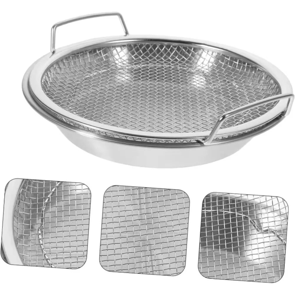 Heavy Duty Stainless Steel Frying Rack with Tray, Foldable Metal Mesh Basket for Oil Draining, Dishwasher Safe