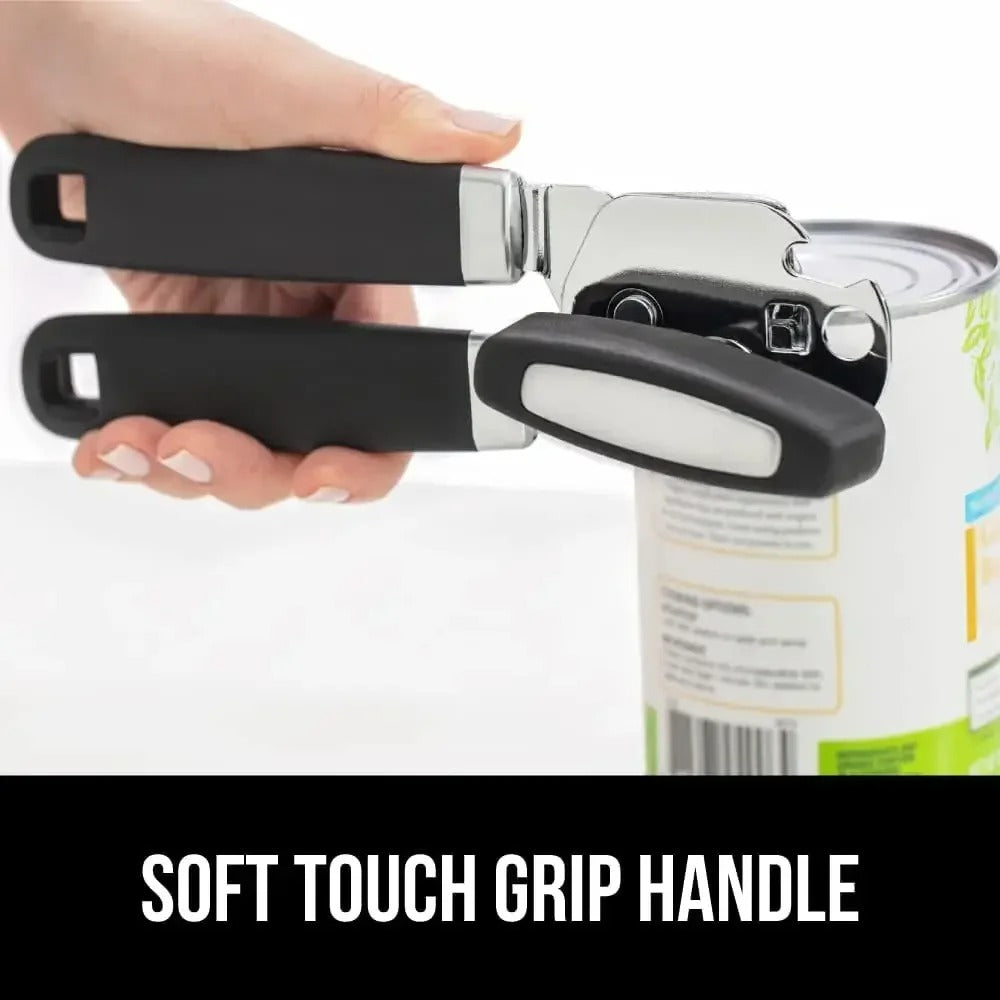 Stainless steel smooth edge manual can opener and bottle opener,soft handle, hand-held easy-turn knob,multi-purpose