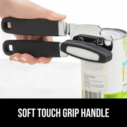 Stainless steel smooth edge manual can opener and bottle opener,soft handle, hand-held easy-turn knob,multi-purpose