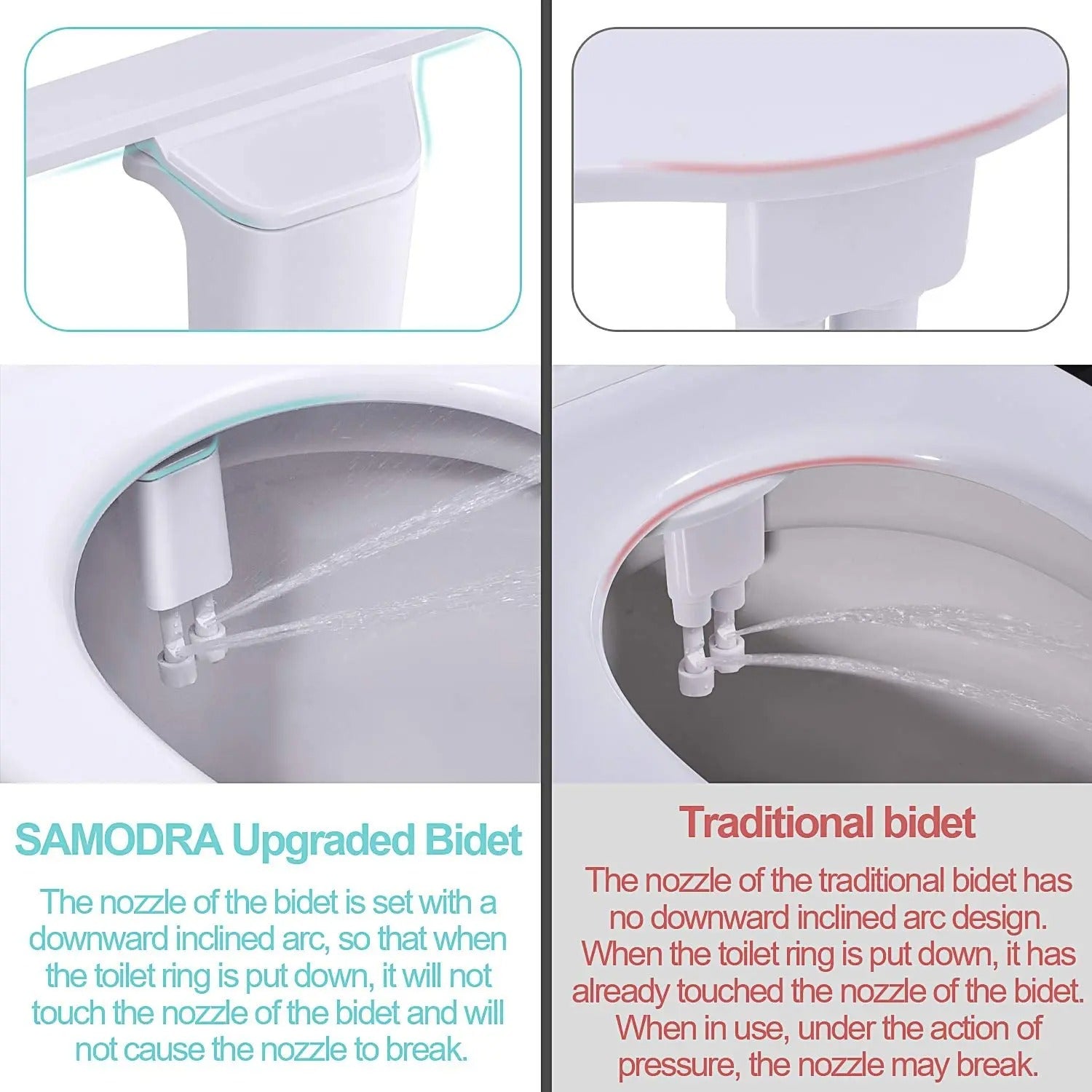 Bidet Toilet Seat Attachment Ultra-thin Non-electric Self-cleaning Dual Nozzles Frontal & Rear Wash Cold Water Personal Hygiene