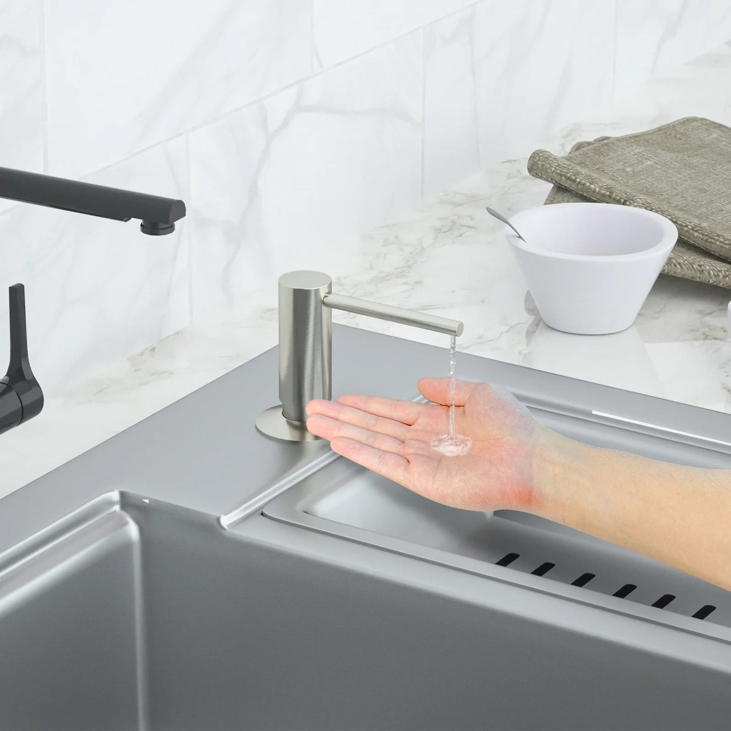SAMODRA Brass Soap Dispenser With Extension Tube Kit Brushed Nickel Liquid Soap Detergent Dispenser For Kitchen Sink Bathroom