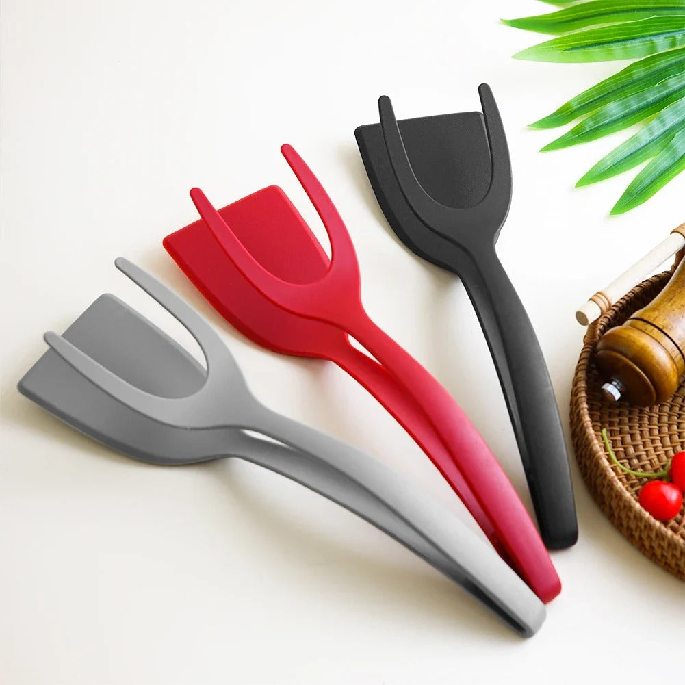 Egg Flipper Spatula 2 in 1 Grip and Flip Spatula Tongs Silicone Egg Flipper Tool Fish French Toast Tongs Non-Stick Cooking