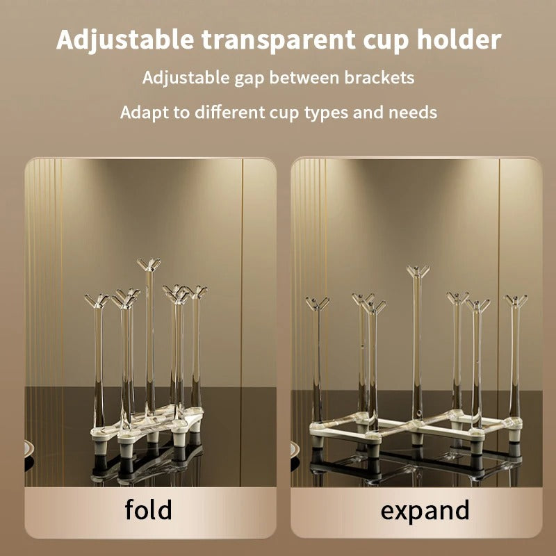 Retractable Cup Drying Rack Non-Slip Bottom Adjustable Spacing Bottle Drainer Stand Dustproof Clear Storage Drying Shelf Kitchen