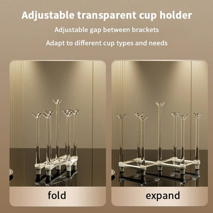 Retractable Cup Drying Rack Non-Slip Bottom Adjustable Spacing Bottle Drainer Stand Dustproof Clear Storage Drying Shelf Kitchen