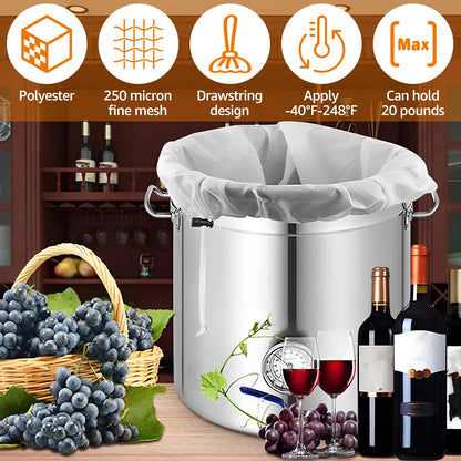 6Pcs Beer Homebrew Filter Bag for Brewing Reusable Kitchen Food Filter Bags Strainer Fine Mesh Bag for Beer Milk Juice Filter