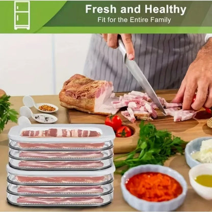 Meat Container for Fridge Bacon Lunch Meat Container for Refrigerator Meal Prep Containers Stackable Food Storage Boxes with Lid