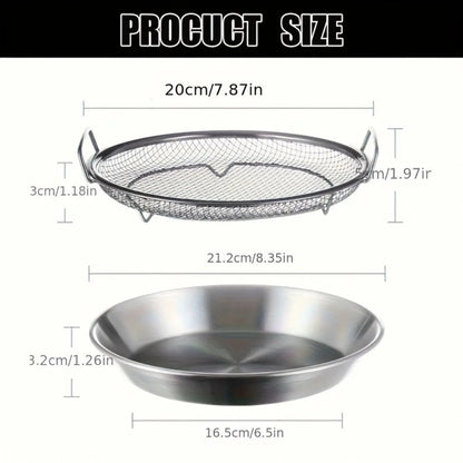 Heavy Duty Stainless Steel Frying Rack with Tray, Foldable Metal Mesh Basket for Oil Draining, Dishwasher Safe