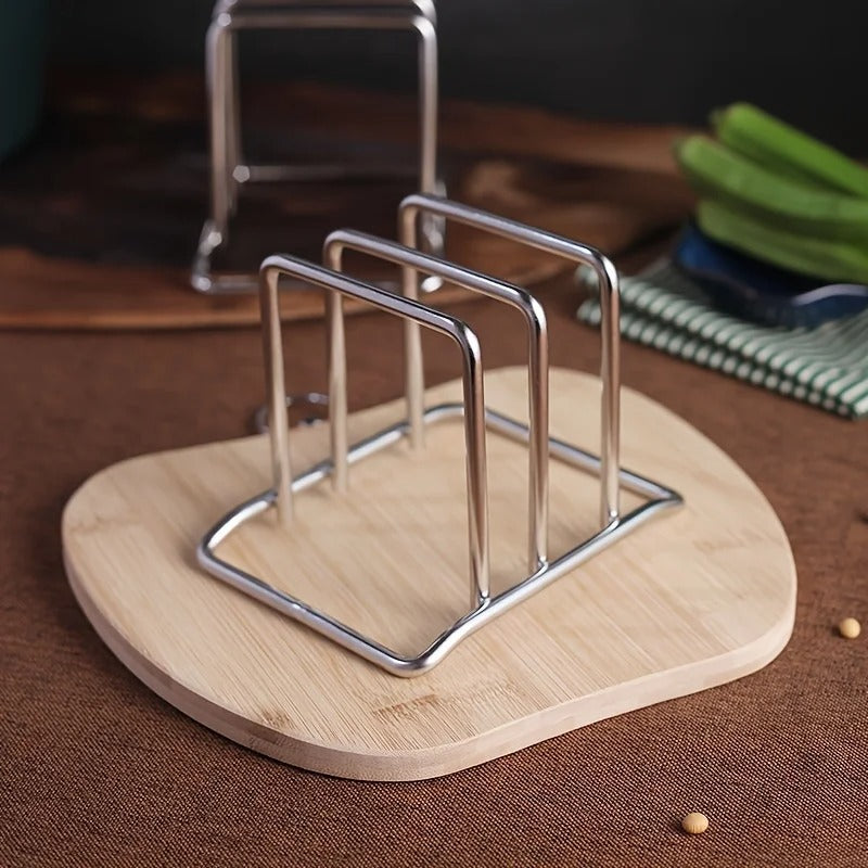1pc Space-Saving Stainless Steel Pot Lid and Cutting Board Organizer Combo - Heavy-Duty Countertop Rack, kitchen organizer