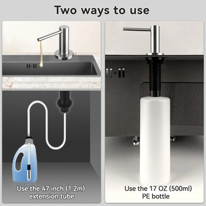 Solid 304 Stainless Steel Soap Dispenser for Kitchen Sink with 17 OZ Bottle and 47 inch Extension Tube Kit