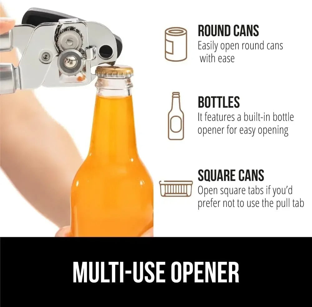 Stainless steel smooth edge manual can opener and bottle opener,soft handle, hand-held easy-turn knob,multi-purpose