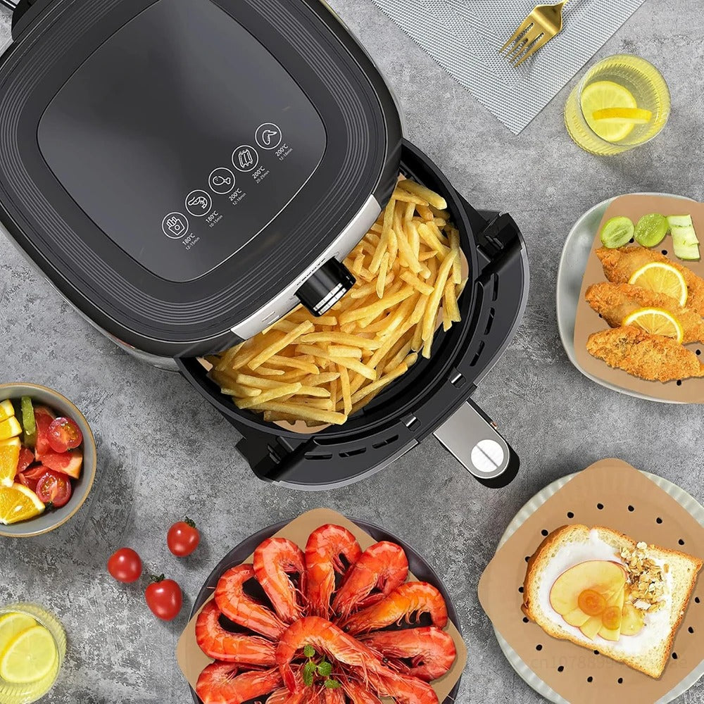 Air Fryer Paper Disposable Air Fryer Parchment Paper Liners Non-Stick Steamer Liners for Oven Microwave Steaming Basket