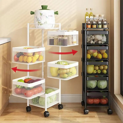 Multi Functional Kitchen Rotating Storage Rack with Multiple Layers and Rollers Rotating Fruit and Vegetable Basket Storage Rack