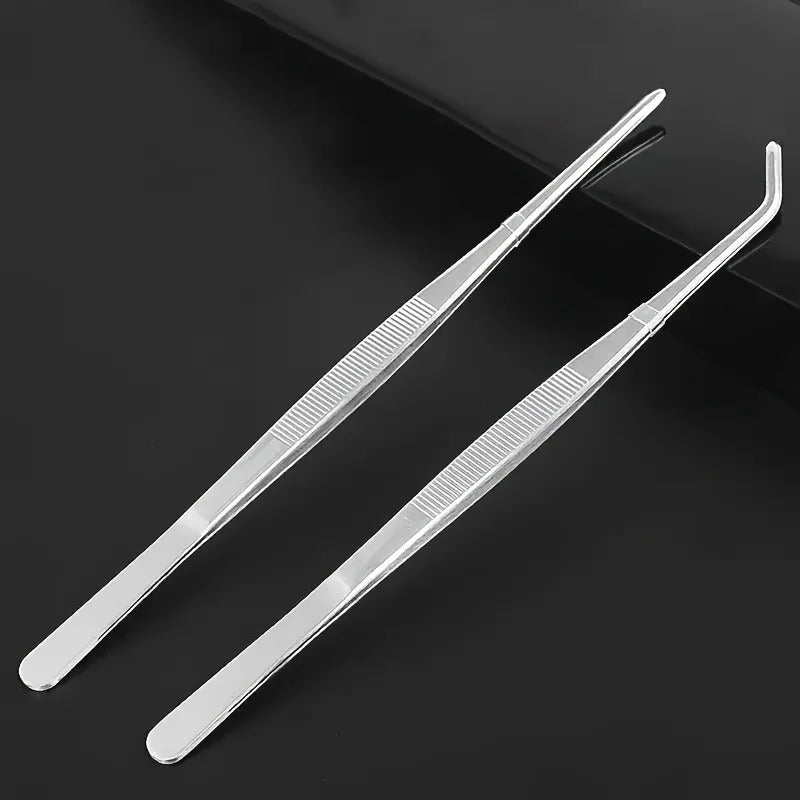 2pcs Professional Stainless Steel Kitchen Tweezers - Cooking Clamps For Electroplating, Seafood, Grilling, Precision Cooking