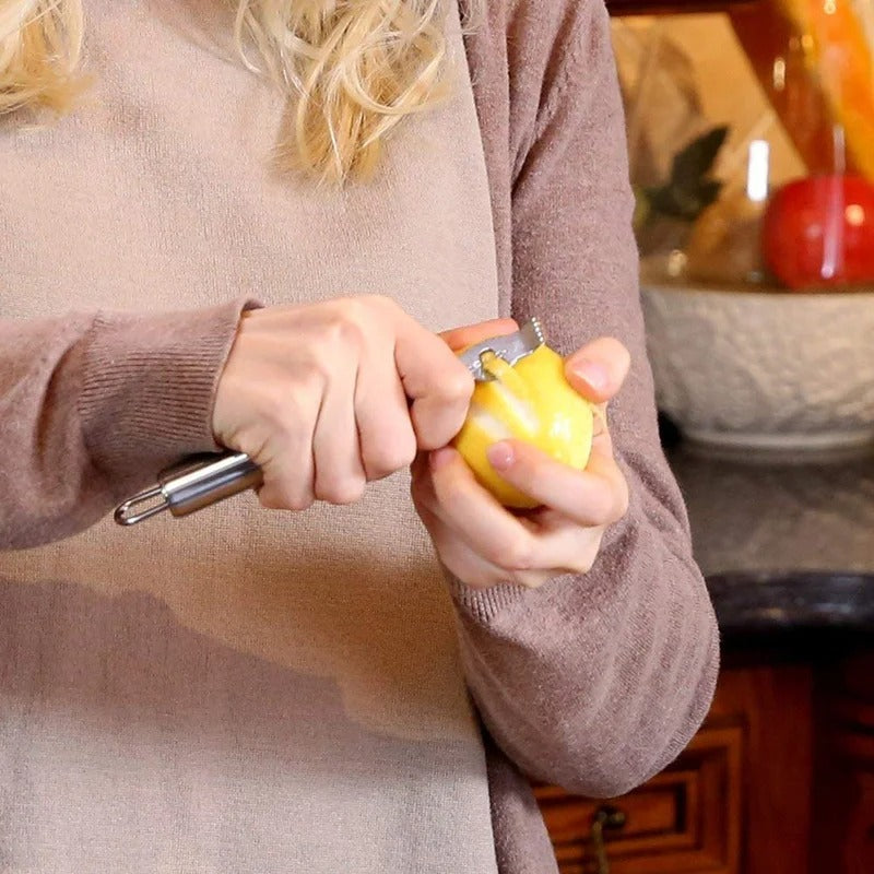 LMETJMA Stainless Steel Lemon Zester Grater with Channel Knife and Hanging Loop Lemon Orange Citrus Zester