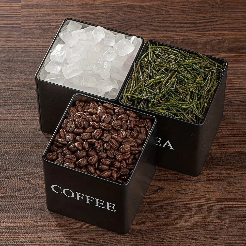 3Pcs/Set 500ml Black White Box with Lids Metal Containers for Storing Coffee Beans Sugar Tea Large Capacity Kitchen Storage Jar