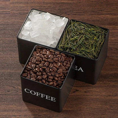 3Pcs/Set 500ml Black White Box with Lids Metal Containers for Storing Coffee Beans Sugar Tea Large Capacity Kitchen Storage Jar