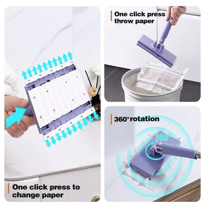 Large Hands-Free Cleaning Mop For Window Floor 360° Rotation Dust Remover Automatic Paper Towel Mop Household Cleaning Tool