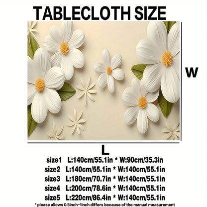 Elegant 3D-Look Floral Print Tablecloth, Fresh Beige Table Cover with Green Leaves for Dining, Kitchen, and Home Decor