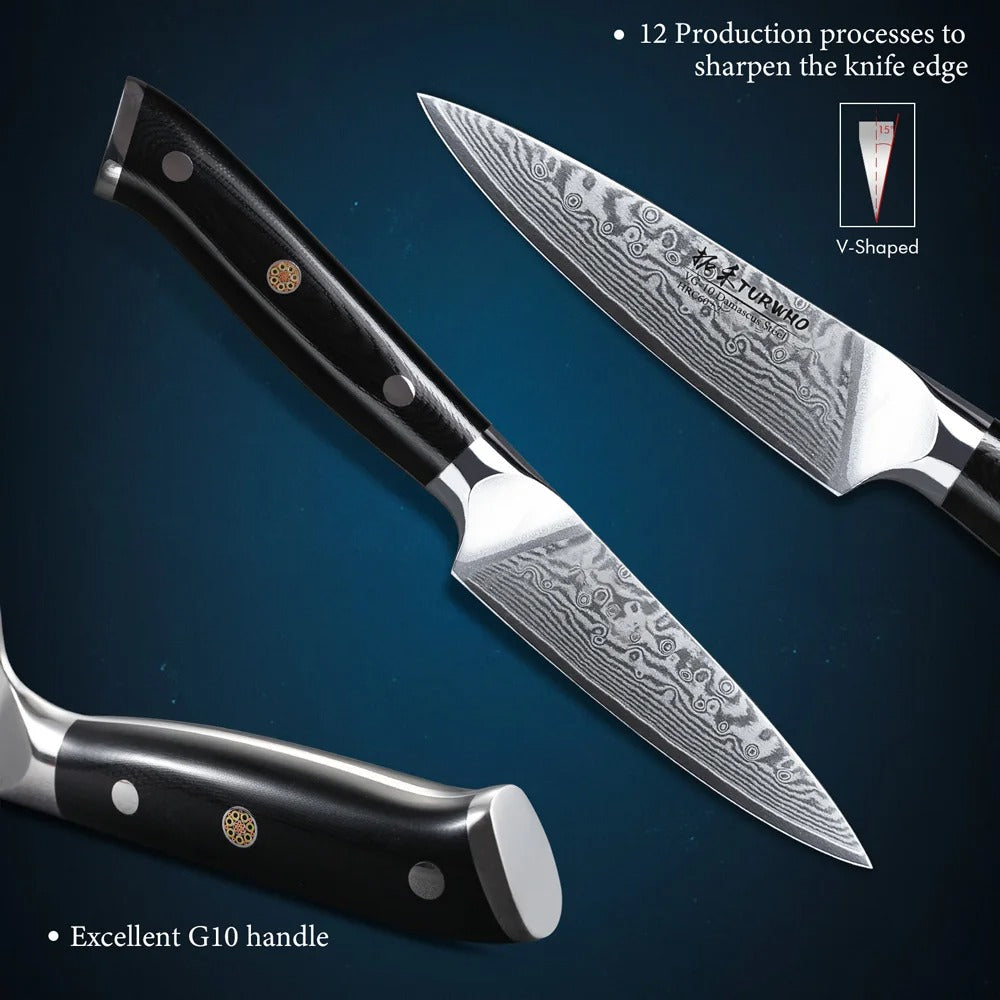 TURWHO 3.5 Inch Paring Knife 67 Layer Damascus Steel VG10 Steel Core Sharp Utility Vegetable Peeling Fruit Knife Household Tools