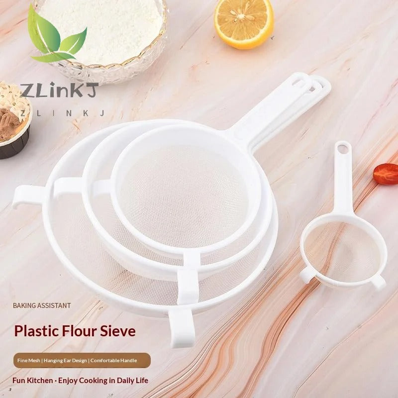 1Pcs Plastic Fine Mesh Spoon Strainer Kitchen Nut Milk Filter Flour Sieve With Handle Soy Milk Coffee Filter Colanders Tools