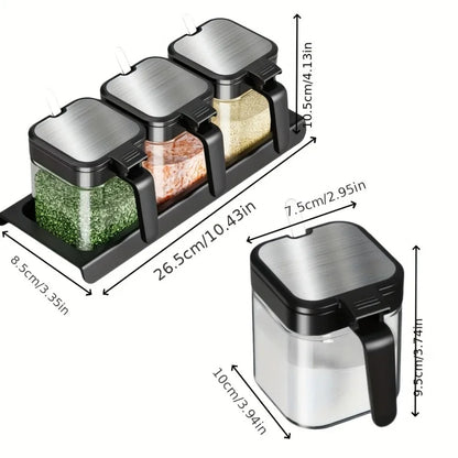 3pcs Glass Spice Jars with Spoon 10oz Glass Jars Spice Jar Set Seasoning Jars Organizer Storage Bottles for Spice Rack