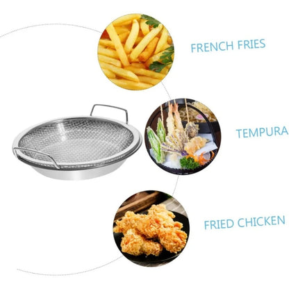 Heavy Duty Stainless Steel Frying Rack with Tray, Foldable Metal Mesh Basket for Oil Draining, Dishwasher Safe