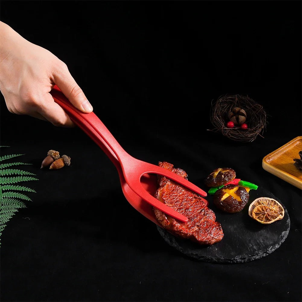 Egg Flipper Spatula 2 in 1 Grip and Flip Spatula Tongs Silicone Egg Flipper Tool Fish French Toast Tongs Non-Stick Cooking