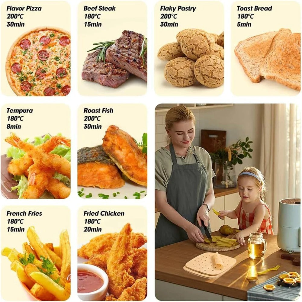 Air Fryer Paper Disposable Air Fryer Parchment Paper Liners Non-Stick Steamer Liners for Oven Microwave Steaming Basket