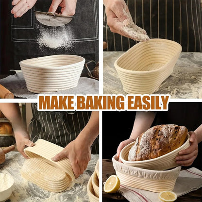 Banneton Bread Proofing Basket Set, 10" Oval Banneton Baskets, Sourdough Bread Baking Supplies with Bread Lame, Dough Whisk