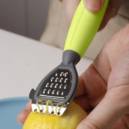 Multifunctional Lemon Zester & Juicer - Green Handle Stainless Steel Blade for Citrus Juicing & Grating, Kitchen Tool