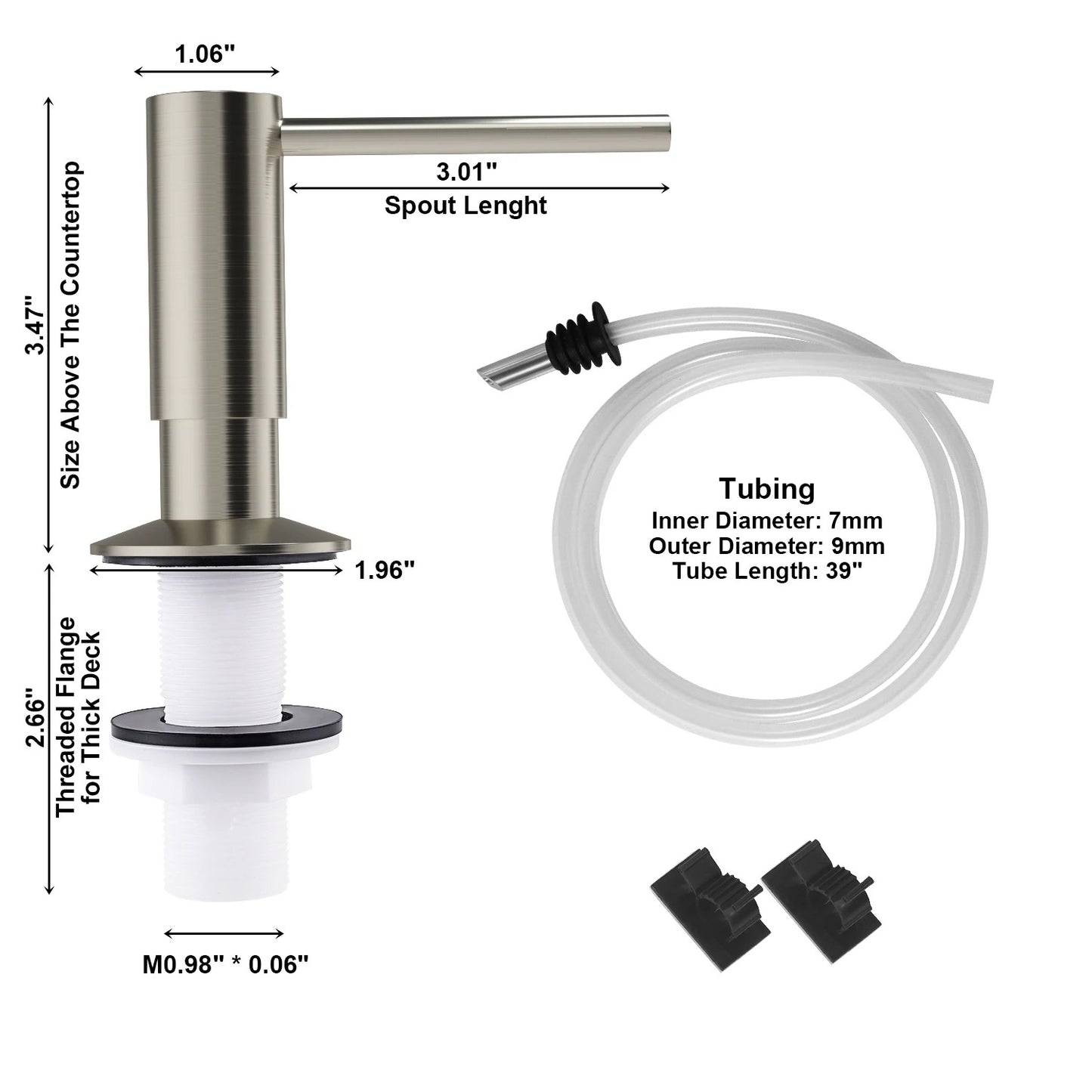 SAMODRA Brass Soap Dispenser With Extension Tube Kit Brushed Nickel Liquid Soap Detergent Dispenser For Kitchen Sink Bathroom