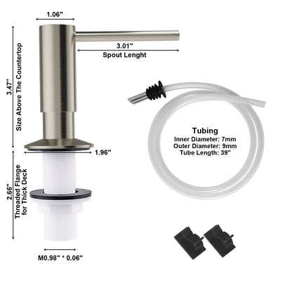 SAMODRA Brass Soap Dispenser With Extension Tube Kit Brushed Nickel Liquid Soap Detergent Dispenser For Kitchen Sink Bathroom