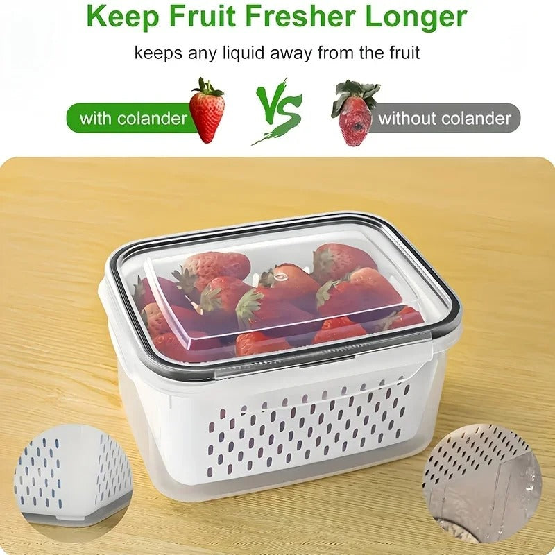 9Pcs/set Fruit Storage Containers for Fridge, Fridge with Removable Colander, All-In-One Fruit Washing Bowl with Strainer