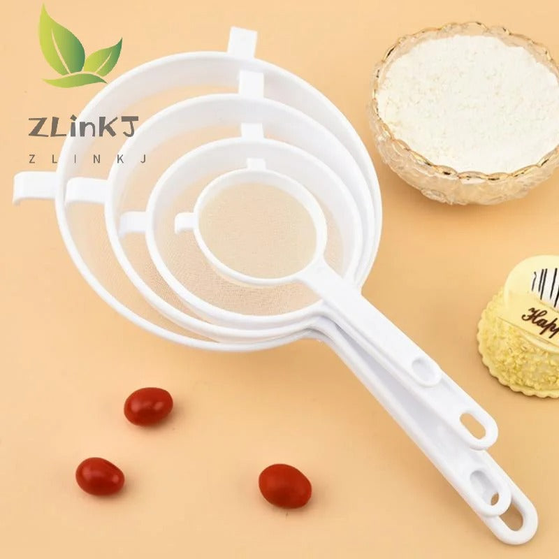 1Pcs Plastic Fine Mesh Spoon Strainer Kitchen Nut Milk Filter Flour Sieve With Handle Soy Milk Coffee Filter Colanders Tools