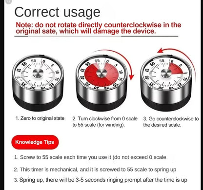 Stainless Steel Timer Kitchen Magnet Mechanical Egg Timer Home Baking Cooking Alarm Clock